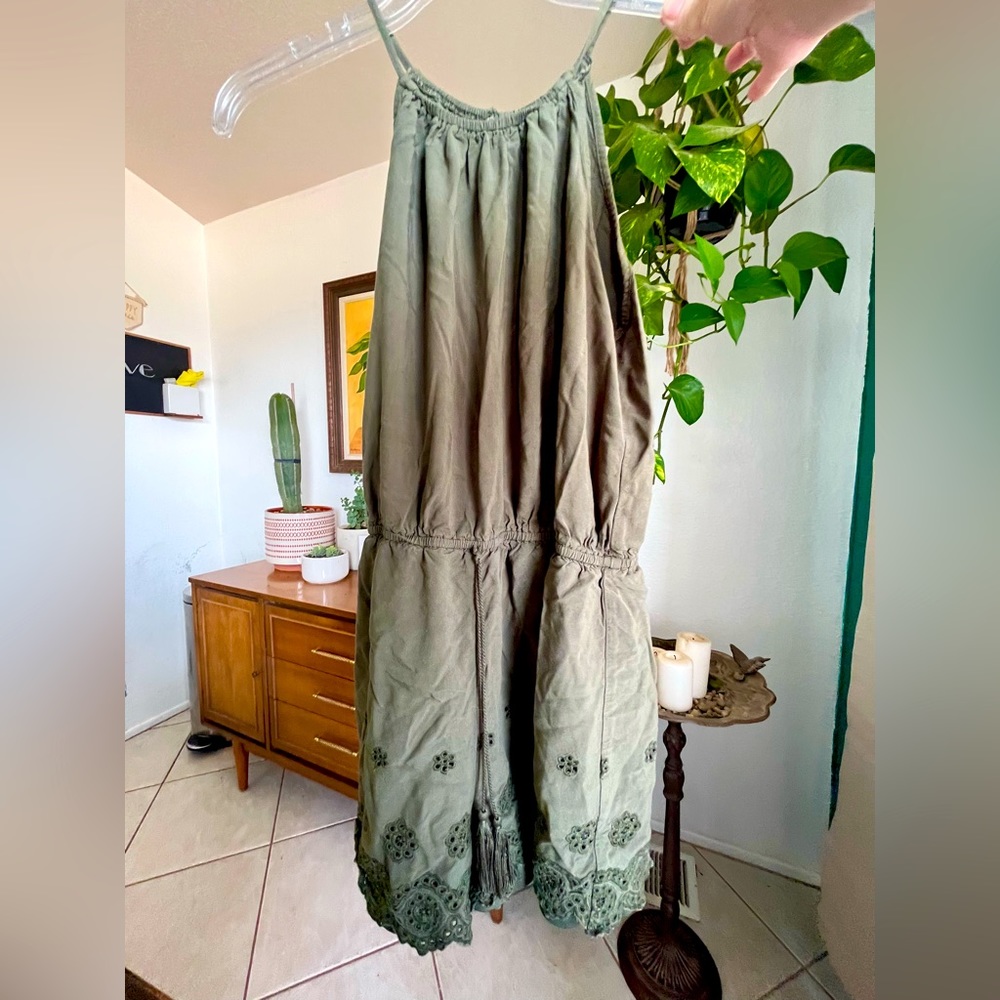 Love, Fire Army Green Romper with Lace Detail